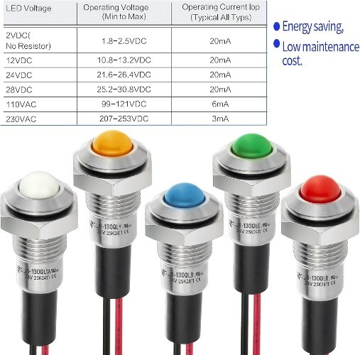 UL Listed Mini Indicator Light 8mm 0.31 Inch Waterproof White 12-24V DC/AC
