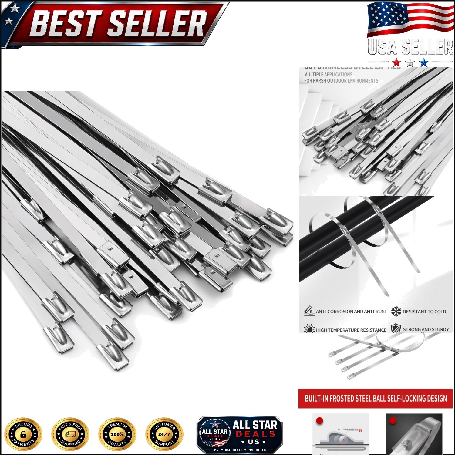 11.8 Inch Self-Locking Metal Zip Ties – 100 Durable Stainless Steel Ties