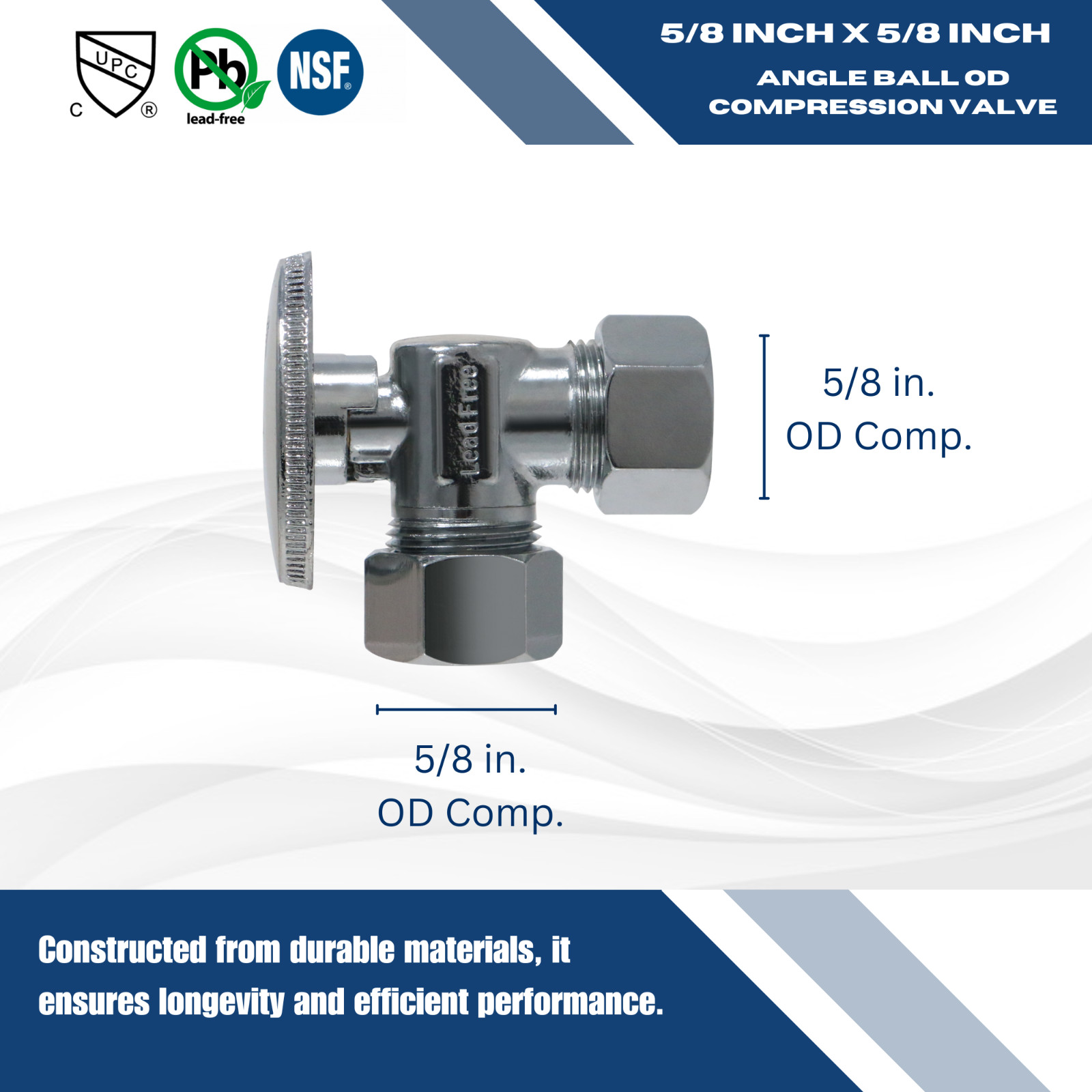 1) 5/8″ OD X 5/8″ OD COMPRESSION ANGLE BALL VALVE, 1/4 TURN, LEAD FREE BRASS
