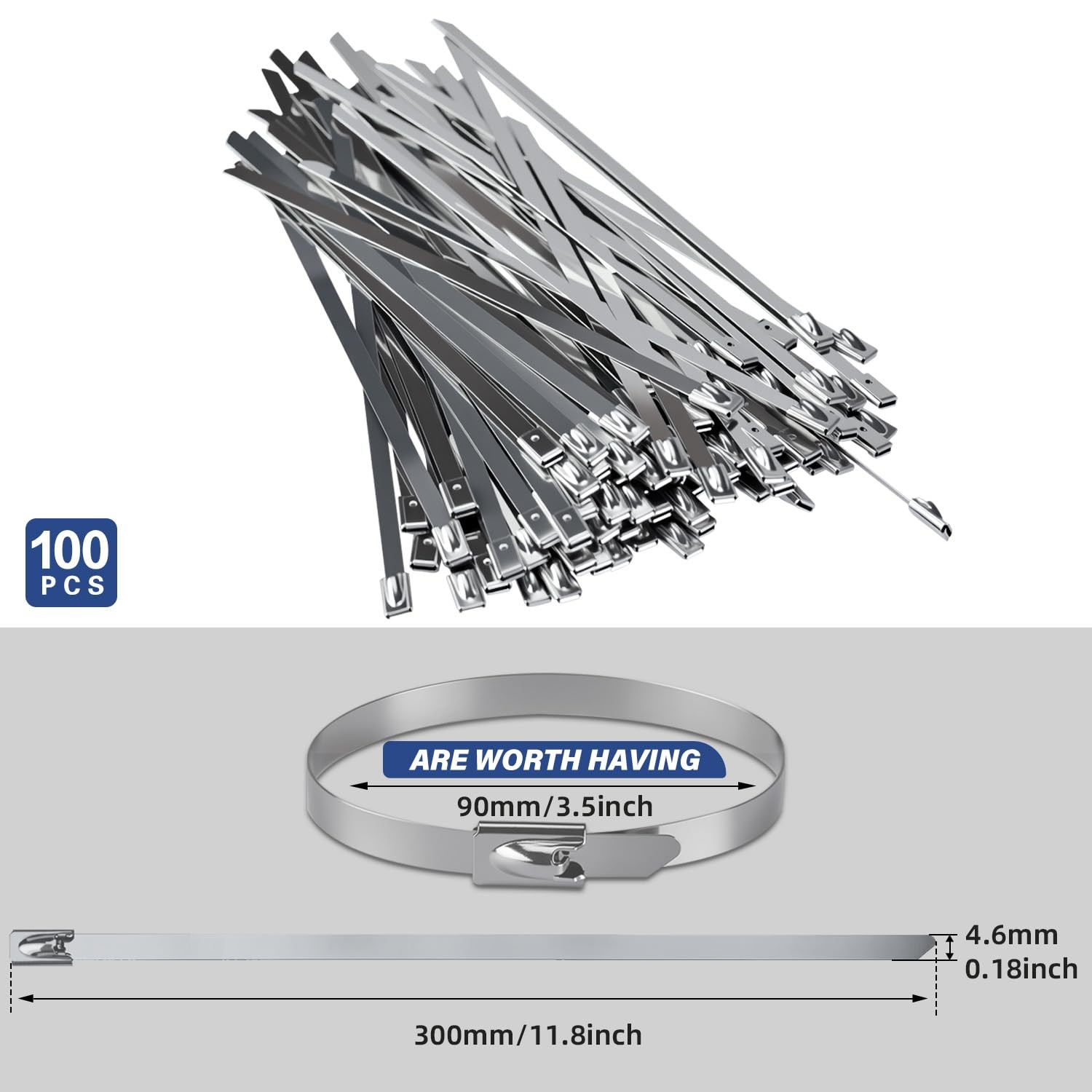 Stainless Steel Zip Ties 100PCS 11.8 Inch Heavy Duty Metal Self Locking Cable…