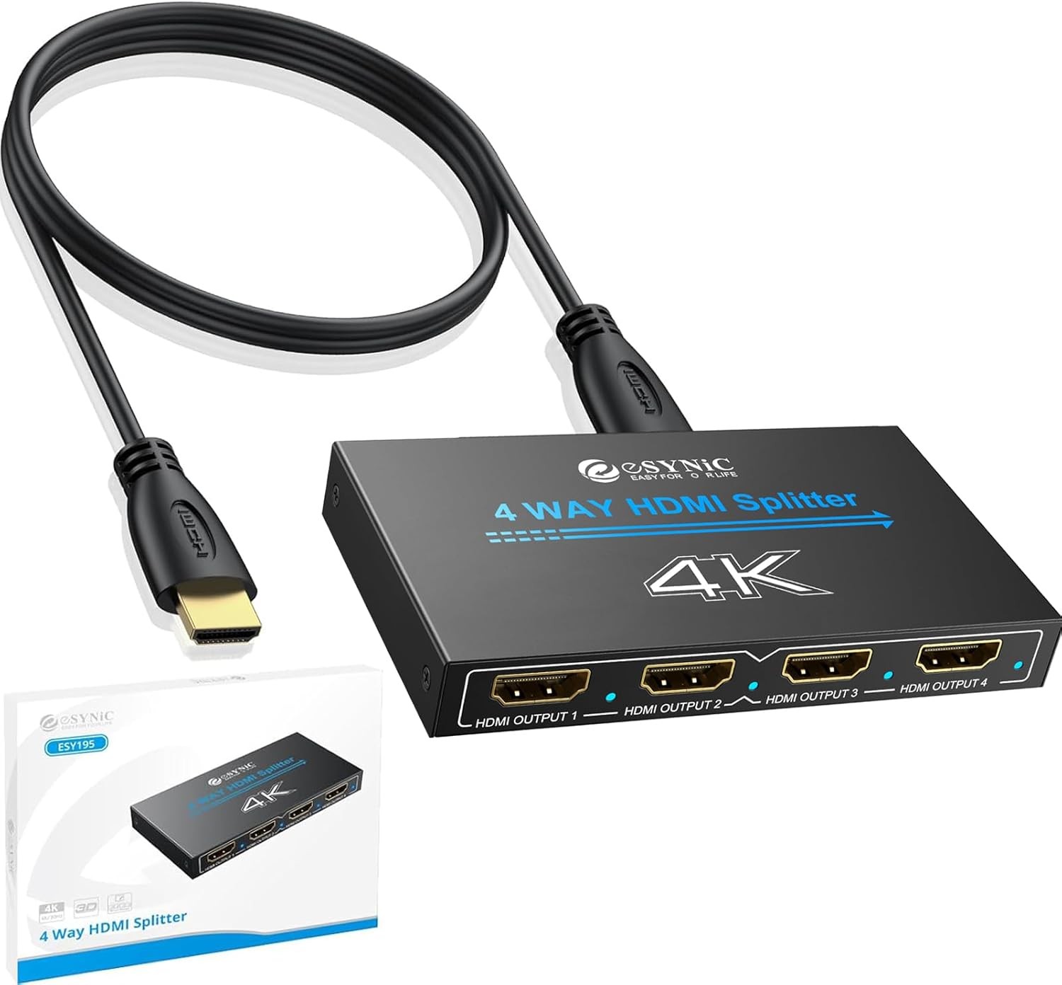 HDMI Splitter 1×4 4K30Hz HDCP 1.4 Bypass Adapter Fire Stick P Size: 1 In 4 Out