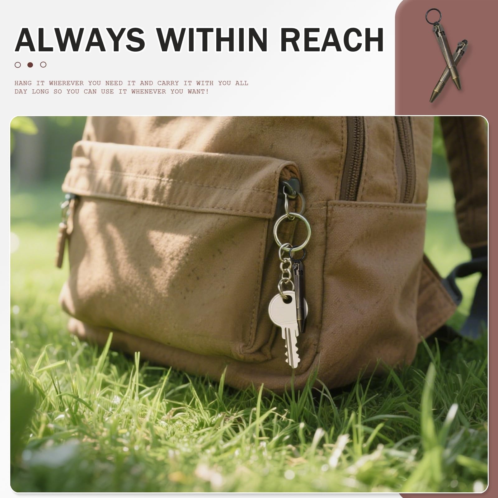 Mini Brass Bolt Action Keychain Pen – Compact 76mm Pocket EDC 76mm, Bronze