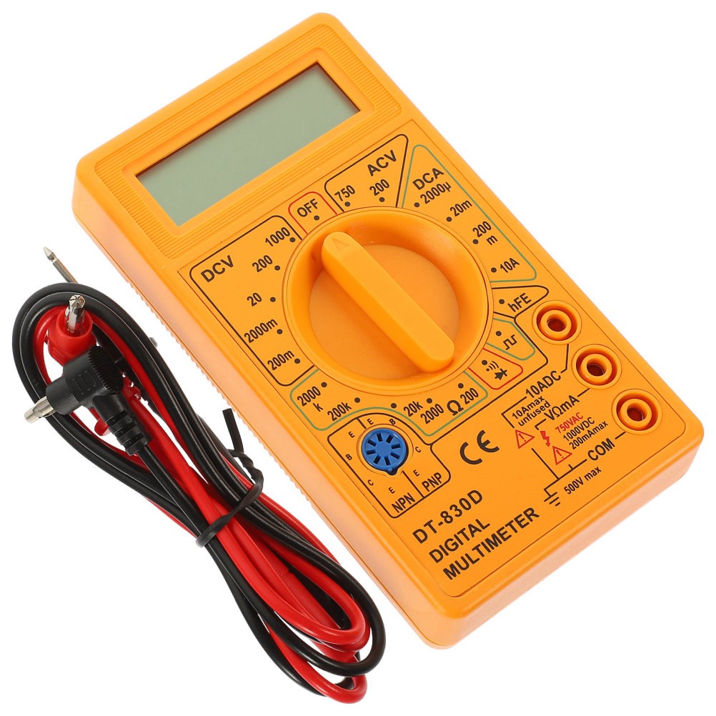 Yellow Digital Multitester with Durable Probes Simple and Safe Measuring Tool