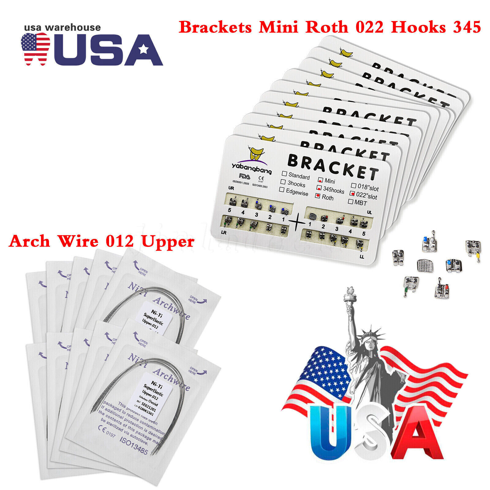 Dental Orthodontic Mini/Standard Bracket Braces / Elastic Niti Arch Wires Up/Low