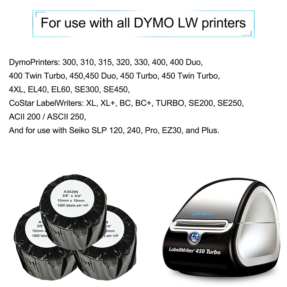 3Rolls 3/8”x3/4” Jewelry PriceTag Labels for Dymo LabelWriter 450 Turbo 30299