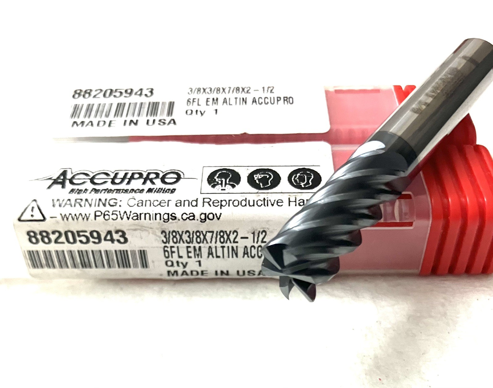 Accupro 3/8″ 6FL Square End Mill Solid Carbide AlTiN 7/8″LOC 88205943 NEW