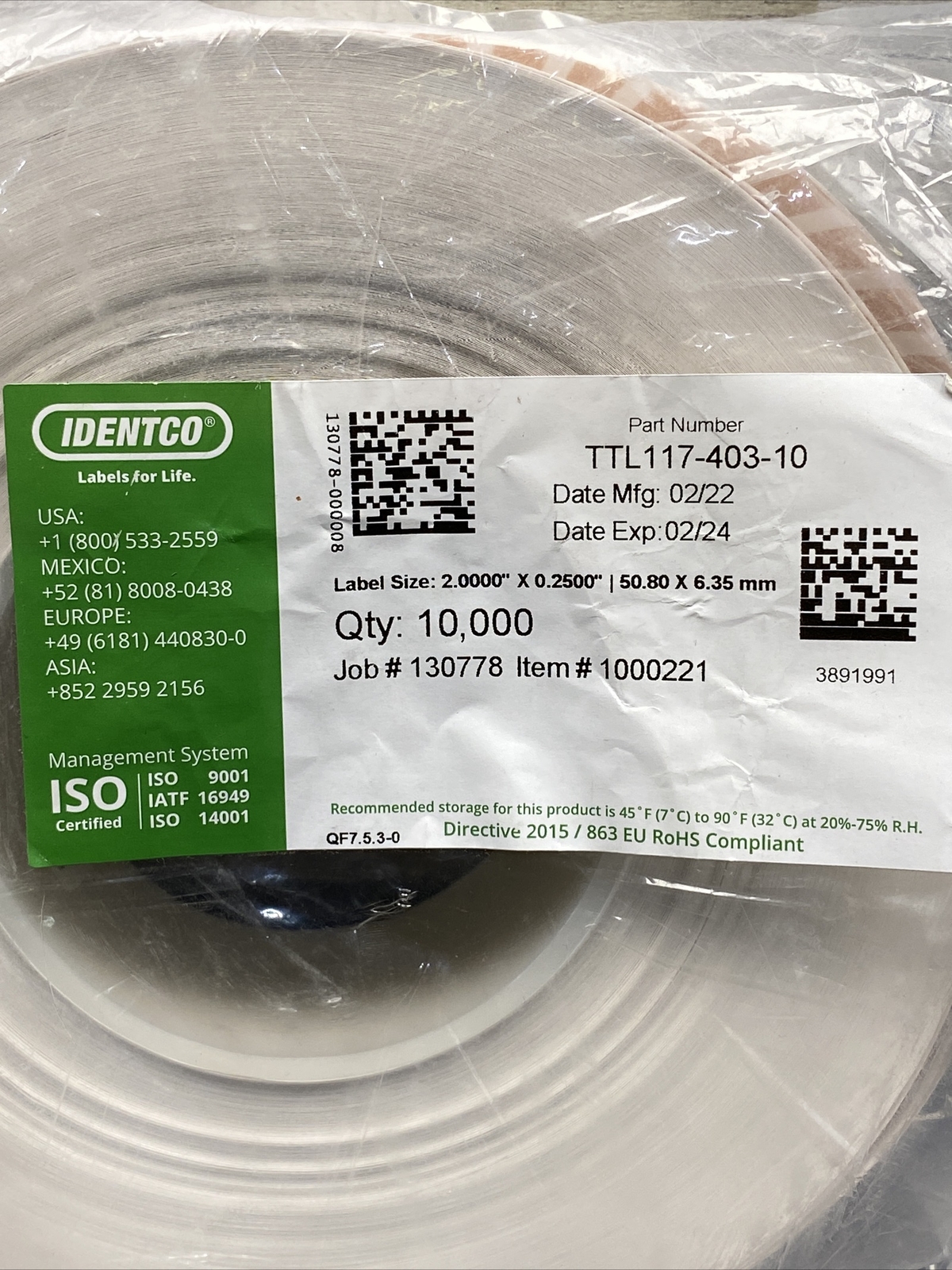 New Identco TTL117-403-10 White Labels 2.0000 X .2500