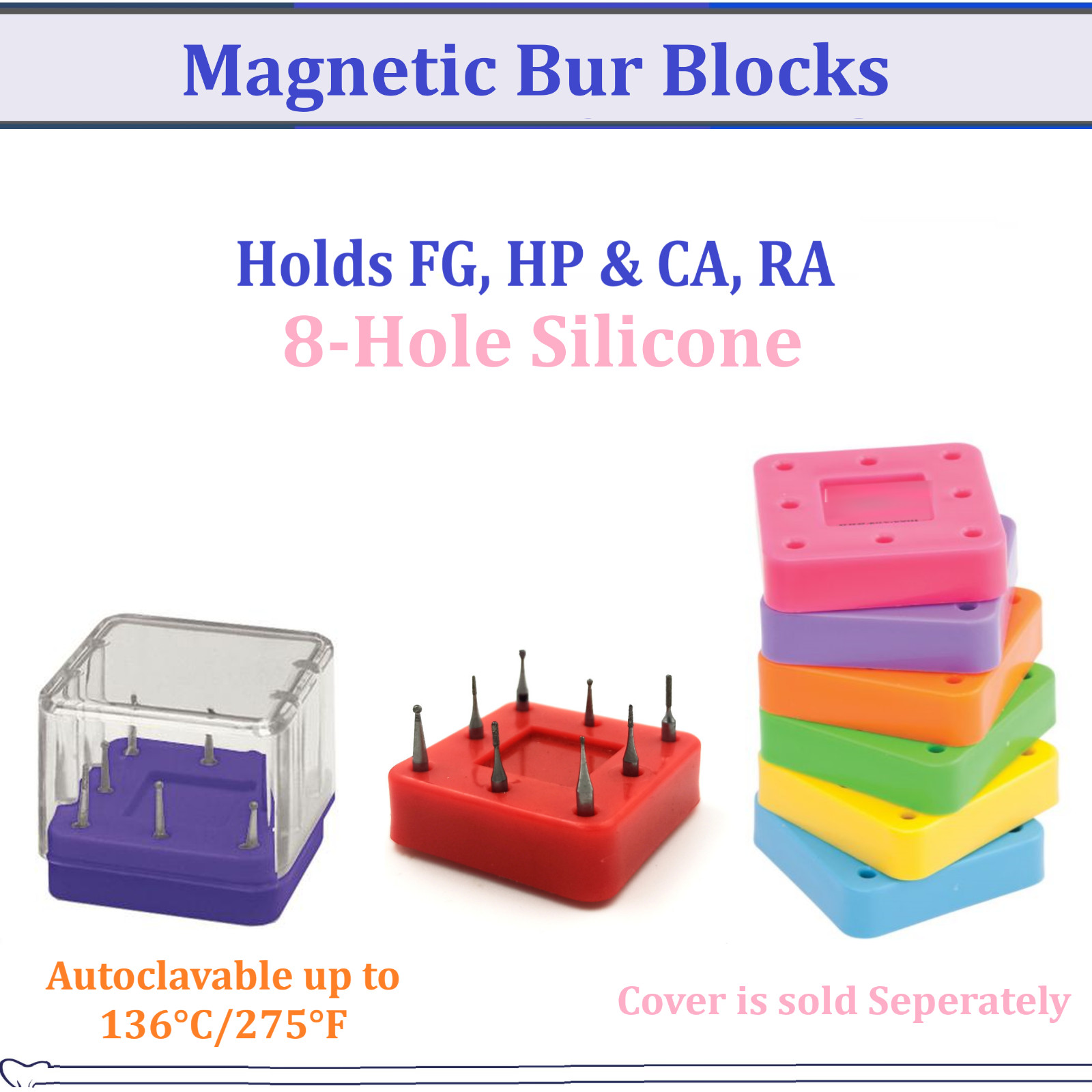 Silicone Magnetic Dental Lab Bur Block Holder Station, 8 Holes Autovalve to 275F