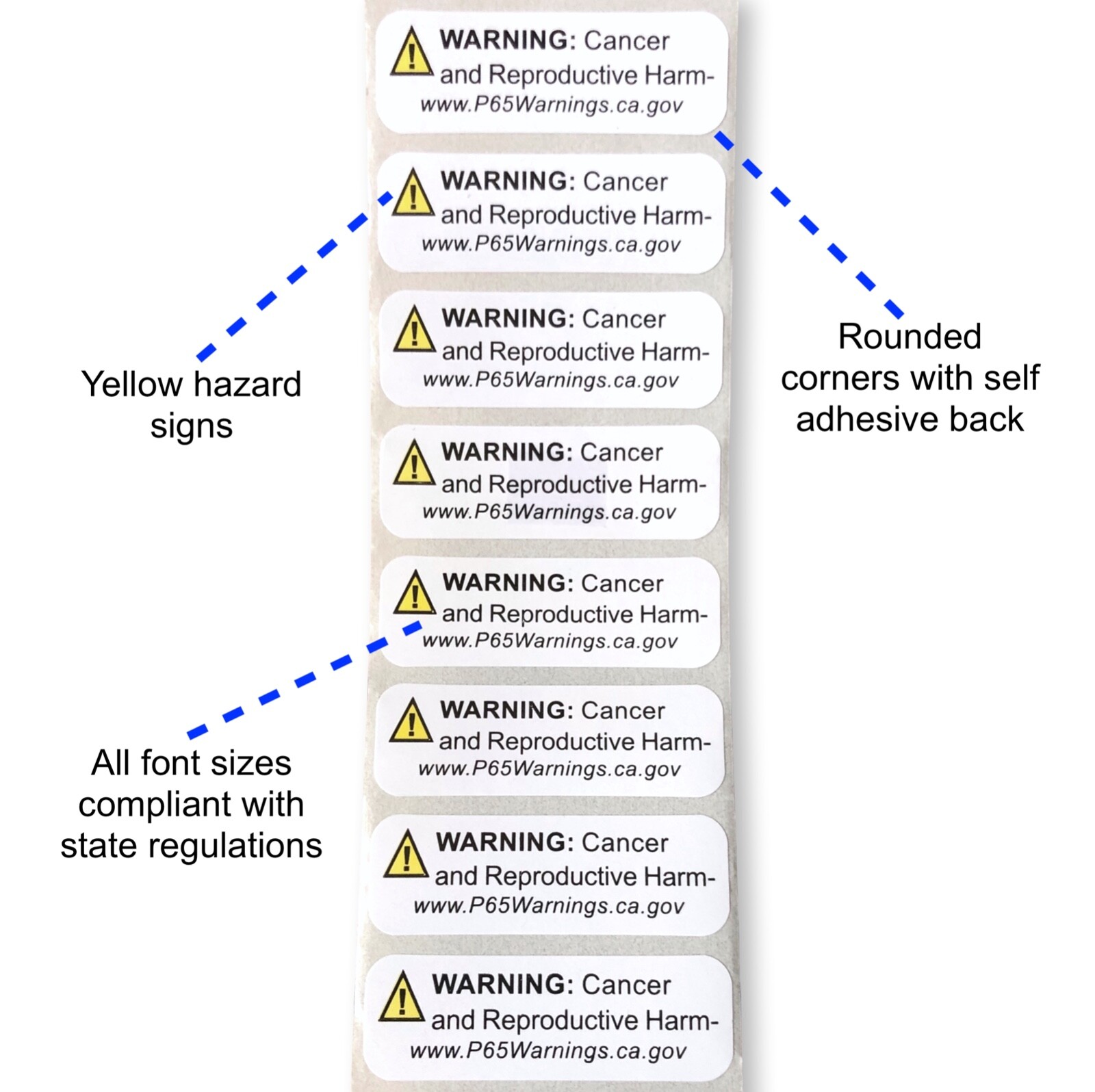 Prop 65 California Warning Labels 500 Count Roll | .5 by 1.5 Inch Size |