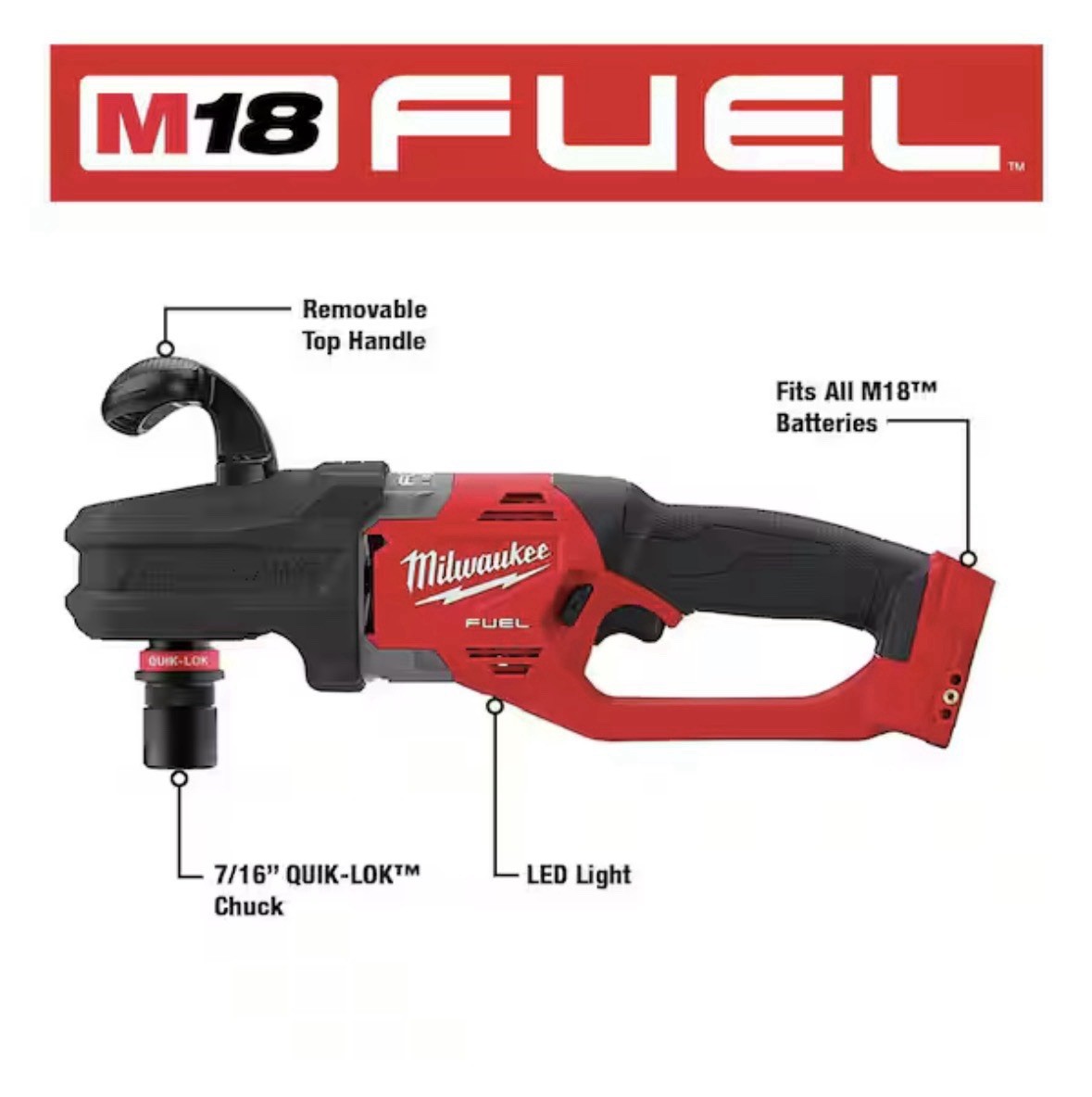 Milwaukee 2808-20 M18 FUEL Hole Hawg Right Angle Drill with Quick-Lok