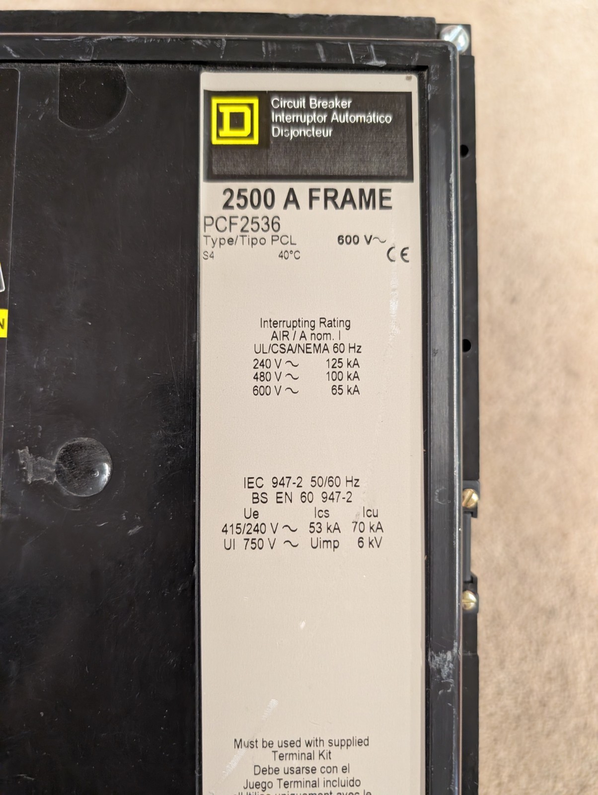 Square D PCF2536 2500A 600V 3-Pole Circuit Breaker Trip Indicator