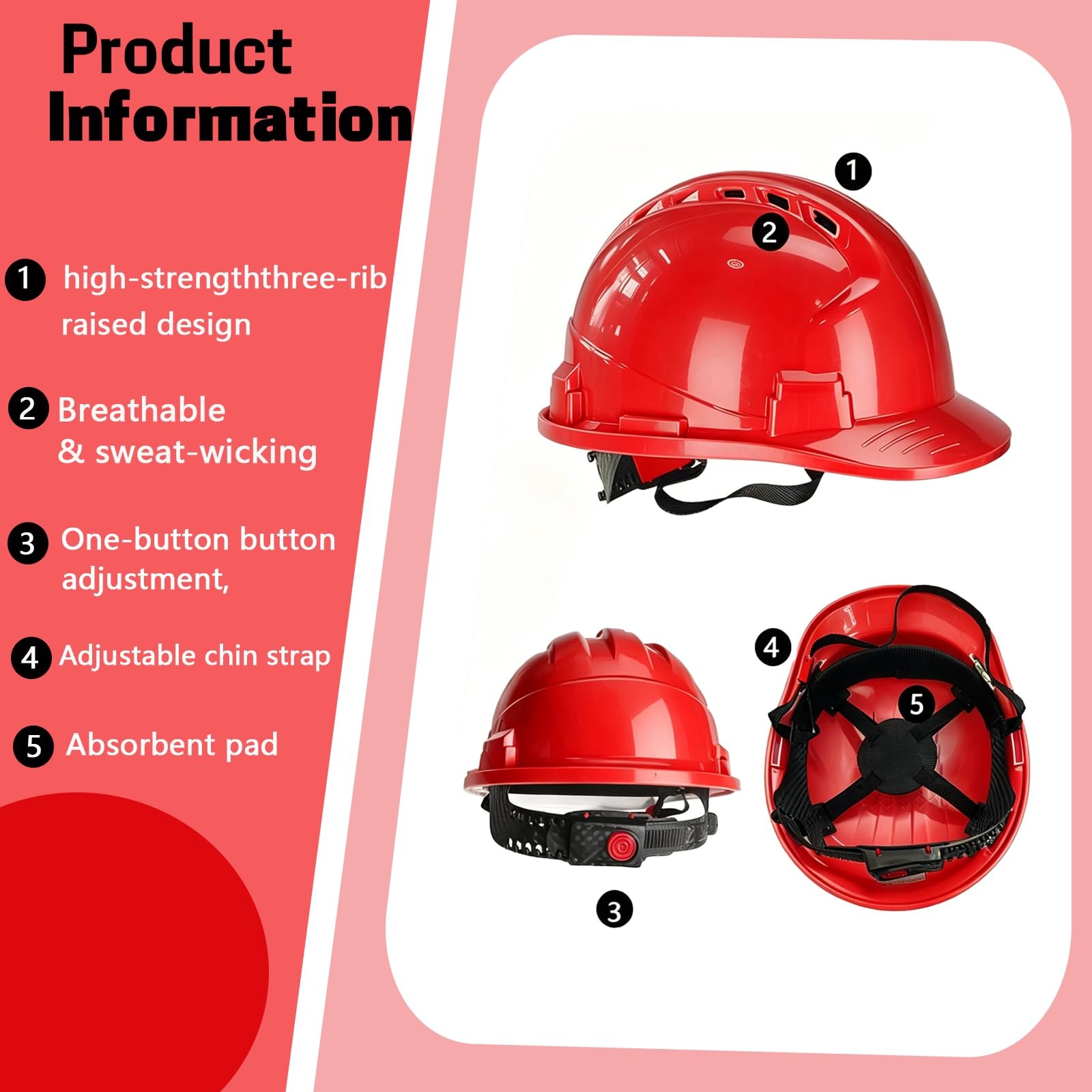 4 Pt. Suspension Hard Hat Bulk Safety Helmets Adjustable Ratchet Hard Hats, V…