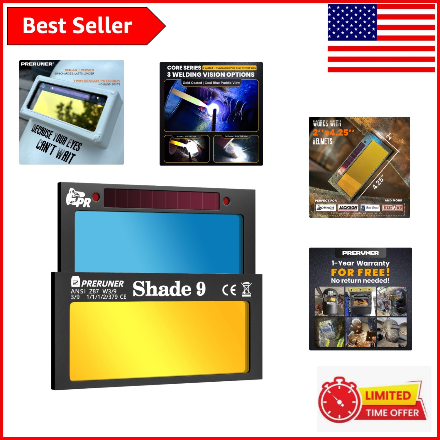 Gold Auto-Darkening Welding Lens 2″ x 4.25″, Slim Design for Enhanced Visibility