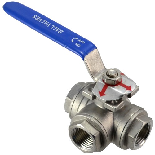 3-way NPT threaded Ball Valve Female Port T Type WOG1000 SS 304 for water oil