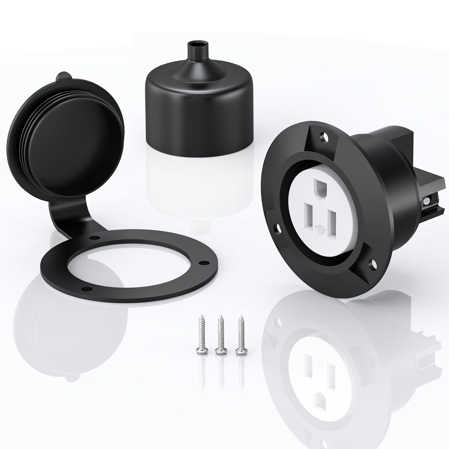 120V 15A Flanged Outlet Female Electrical Outlet with Cover NEMA 5-15R Waterproo