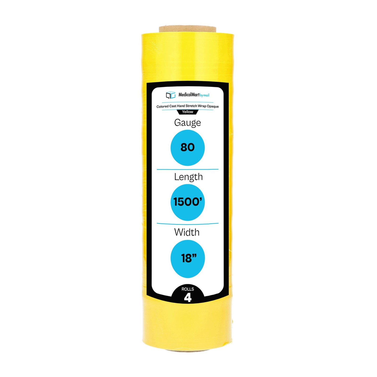 4 Rls 18″x1500′ Cast Packing Stretch Film Shrink Hand Wrap (80 Ga) Dark Yellow