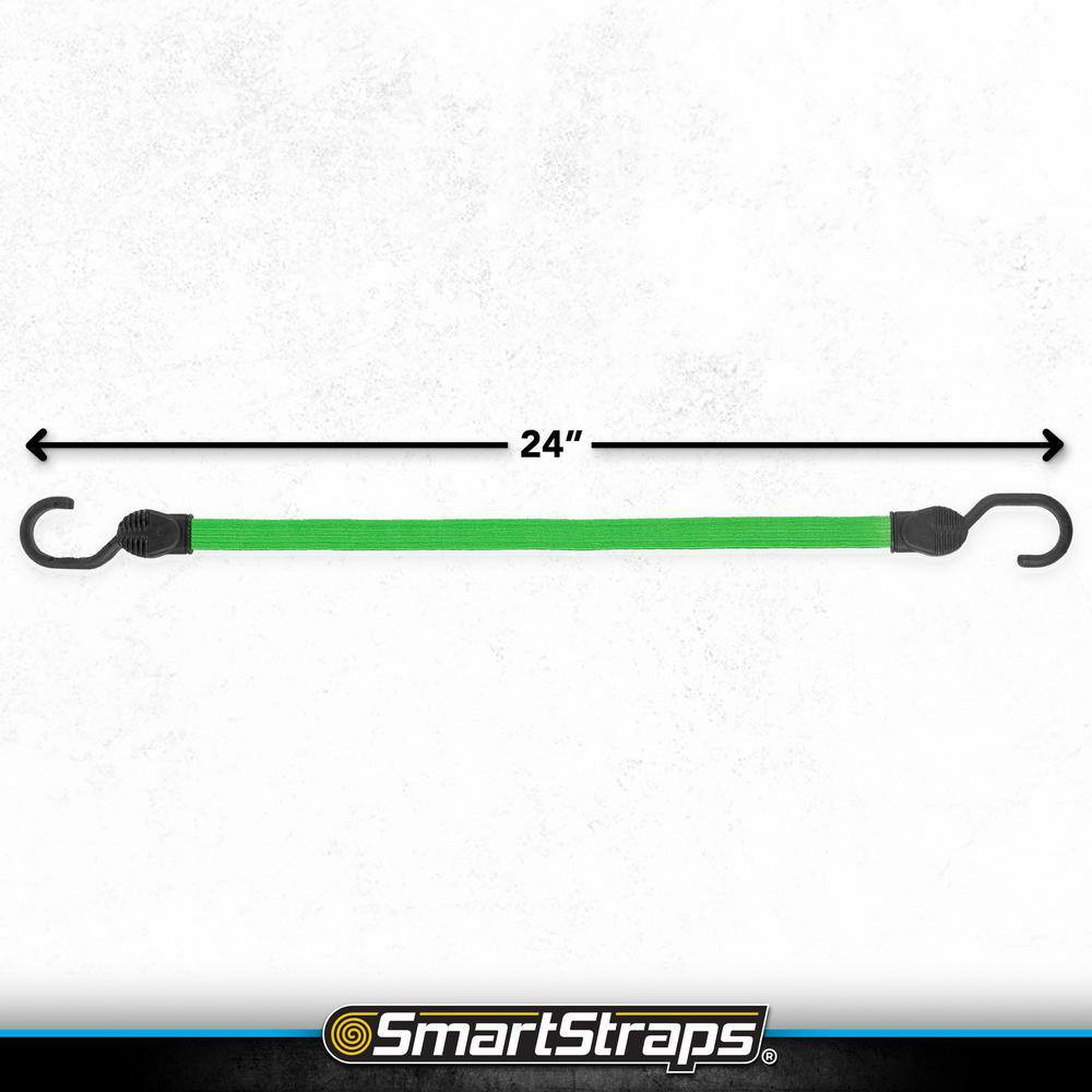 24 In. Green Flat Strap Bungee Cord with Hooks – 2 Pack