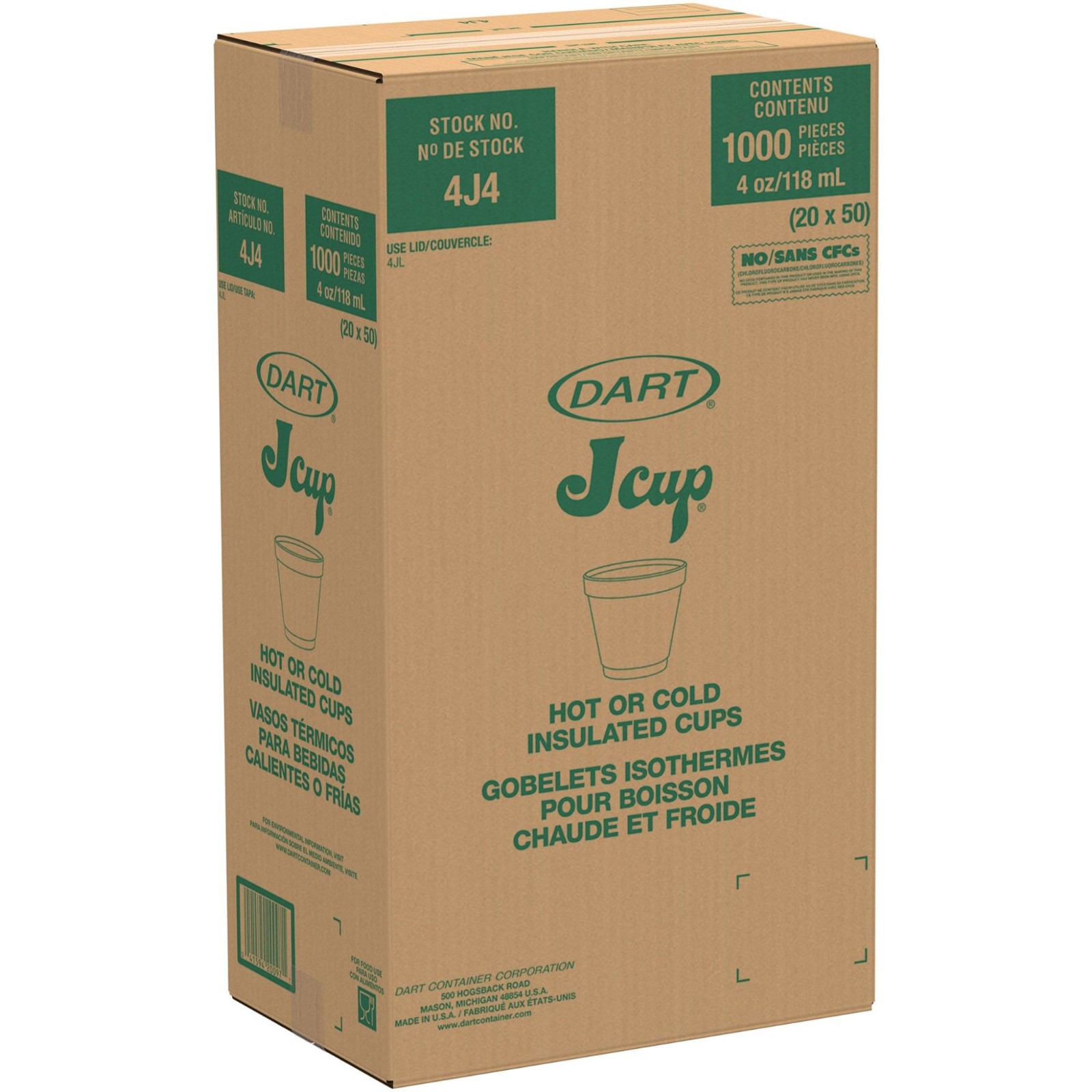 Dart 4J4 4 oz Insulated Foam Cups – EPS J‑Cup® – 1,000 Count Case