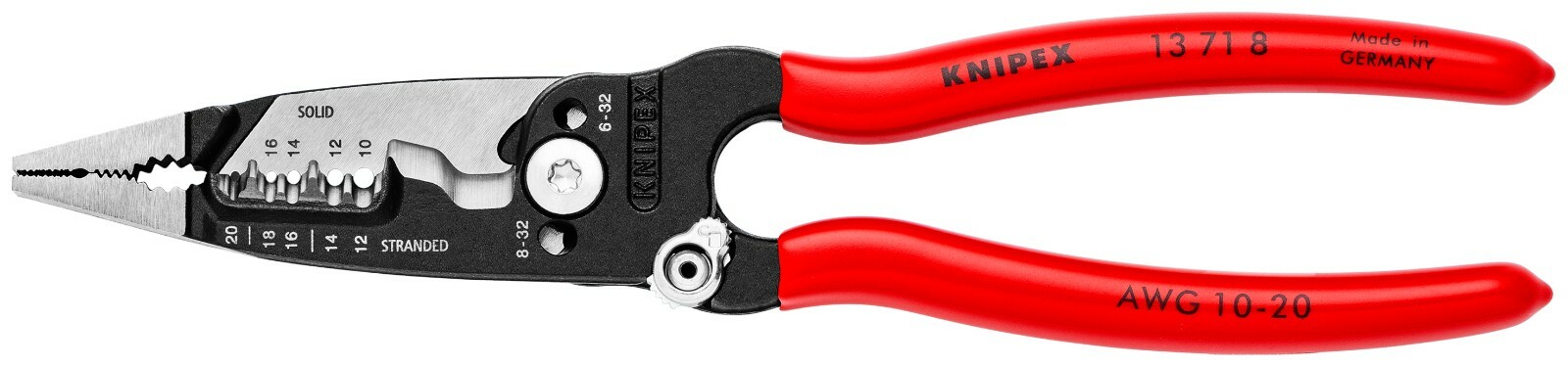 Knipex 8″ Forged Wire Stripper Pliers w Shears 10-20 AWG Flat Nose 13718