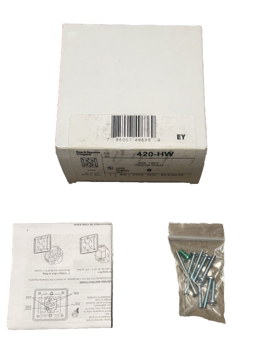 🔥1 Unit ~ P&S 420-HW Hospital Grade Quad Receptacle Outlet, 20A 125V🔥