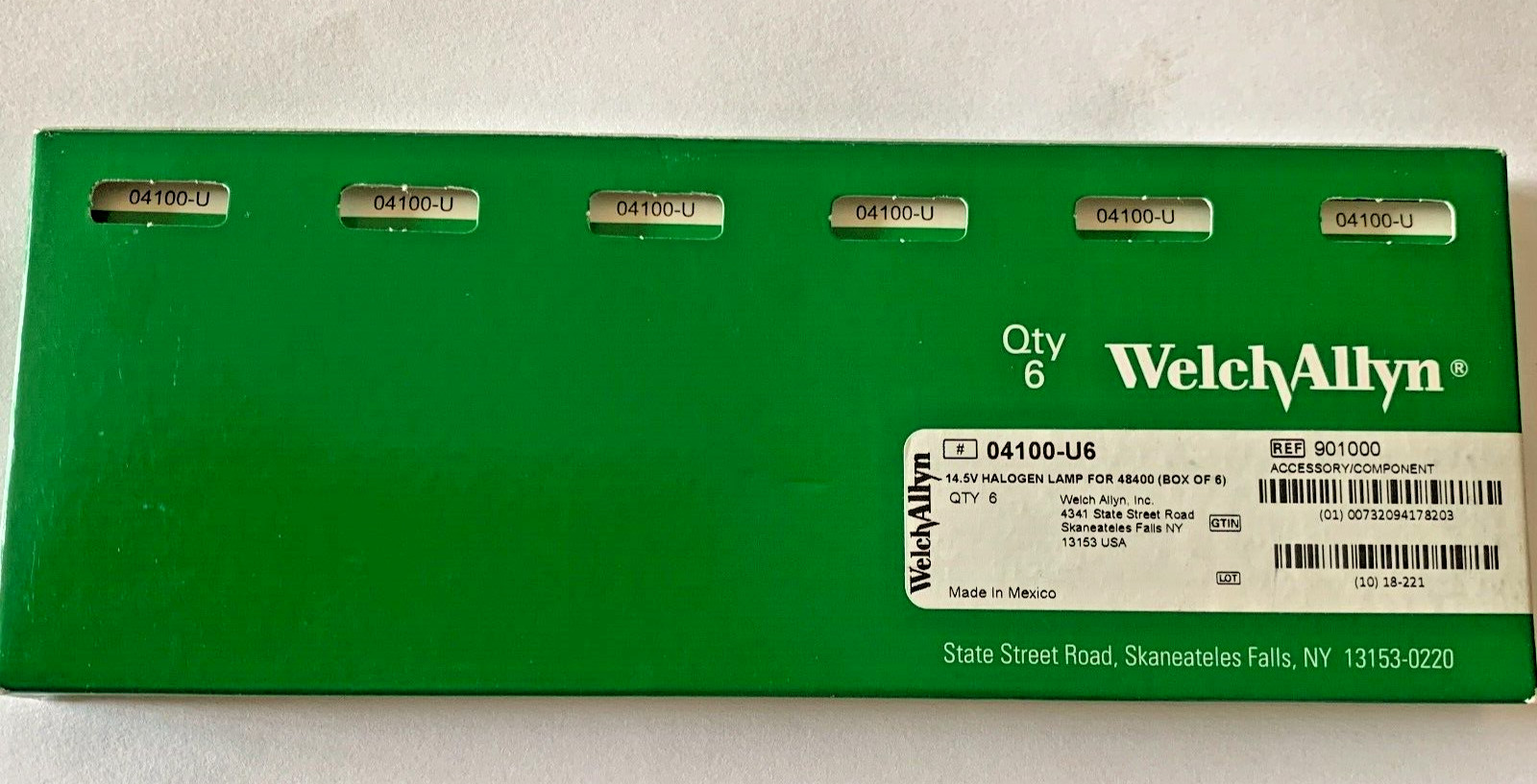 WELCH ALLYN 04100-U6, 14.5V HALOGEN LAMP FOR 48400 (BOX OF 6)