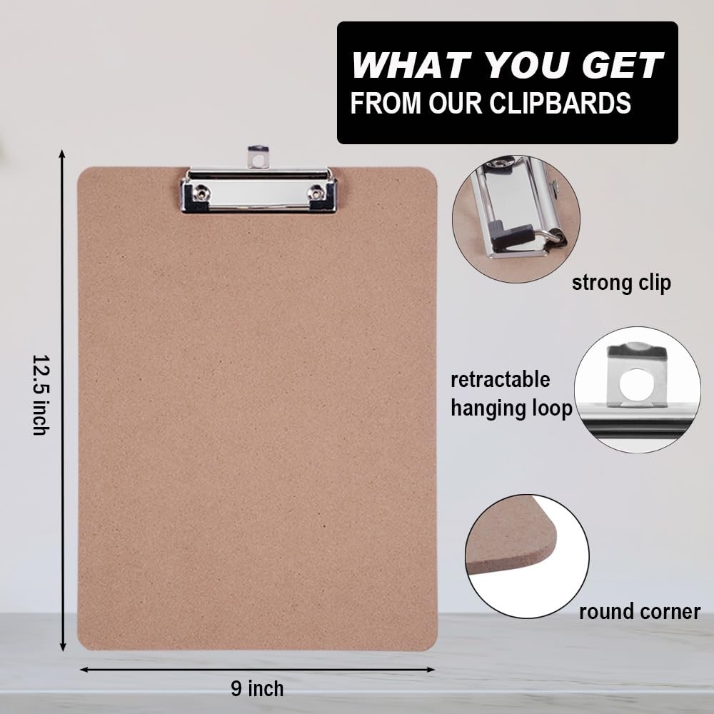 Clipboards Bulk, Woswel Hardboard Office 48 Pack,9 X 12.5 Brown