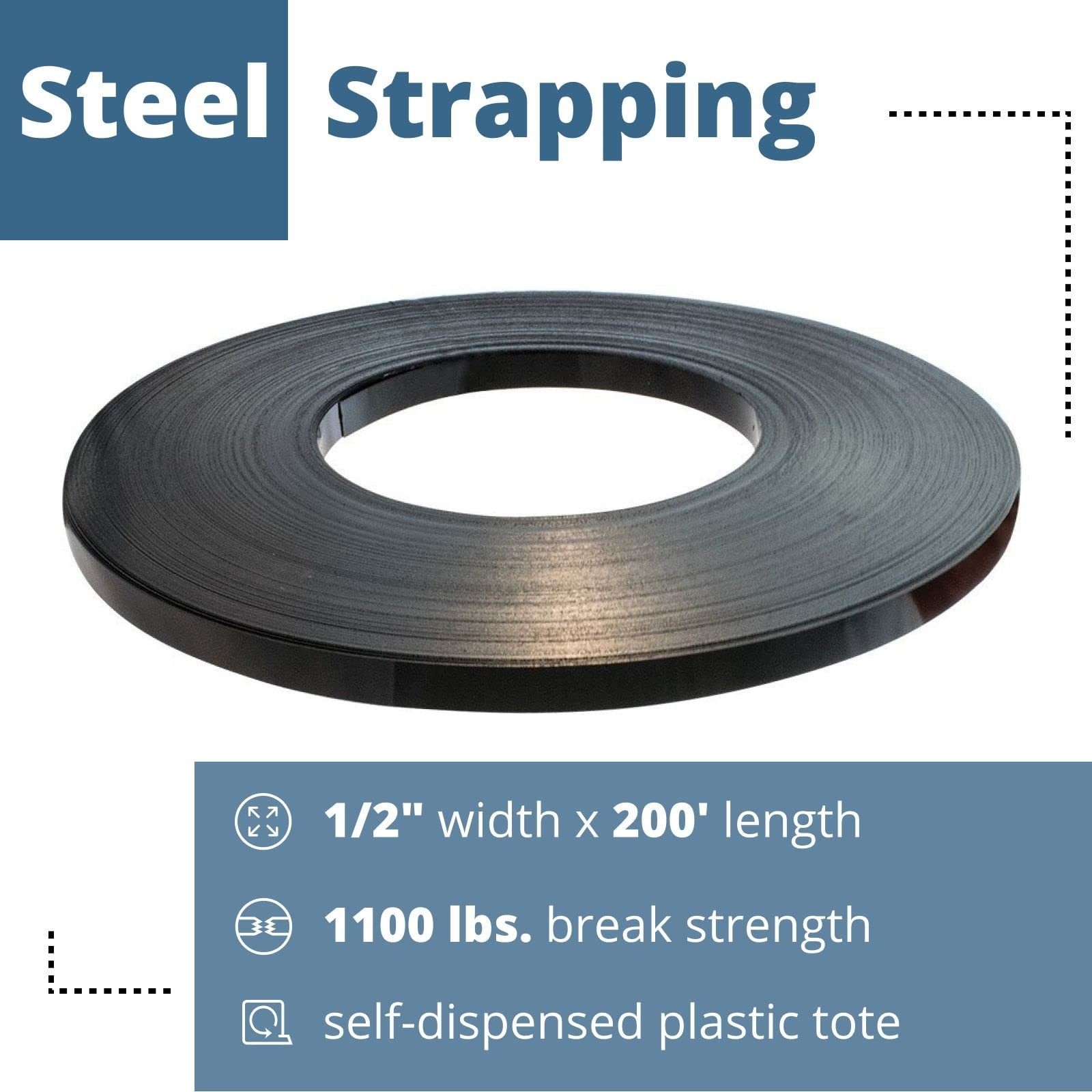 1/2″ X .020″ X 200′ Steel Strapping Coil 1100 Lbs Break Strength In Plastic Se