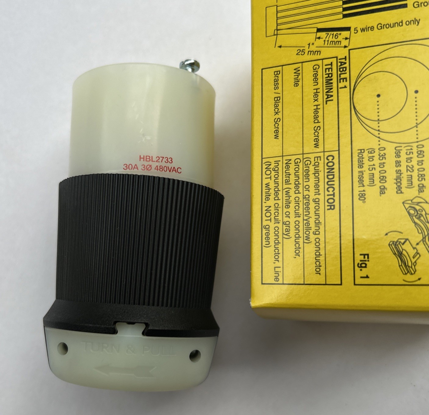 Hubbell Hbl2733 30A Twist-Lock Connector 3P 4W 480Vac L16-30R Bk/Wt