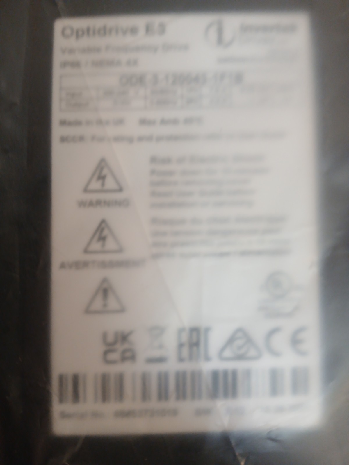 ODE-3-120043-1F1B – Invertek OptiDrive E3 – 1.0 HP VFD