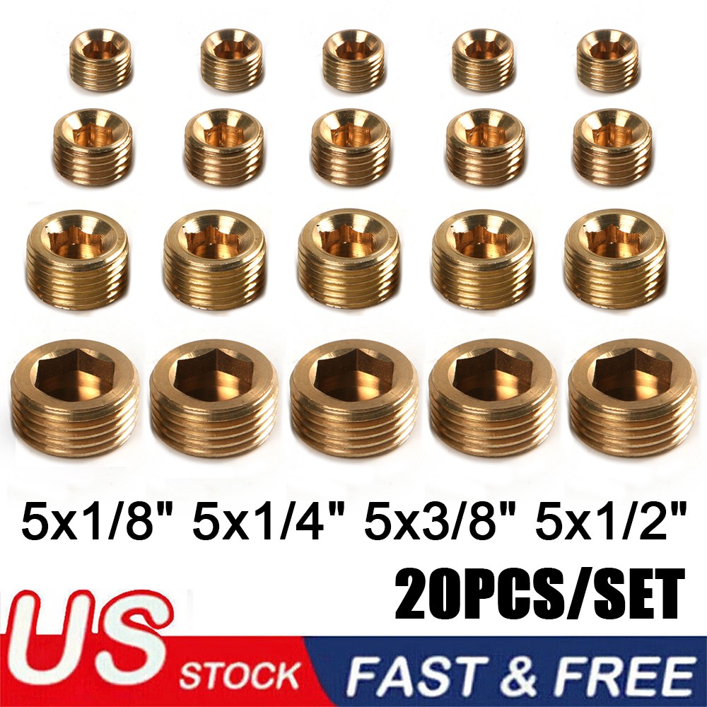 20PCS Pipe Plug 1/8″ 1/4″ 3/8″ 1/2″ Male Thread Hex Internal Head Socket Fitting