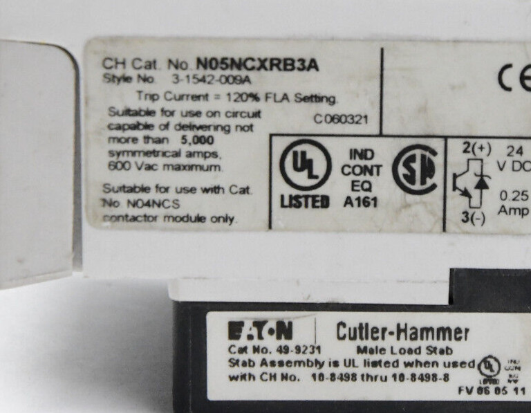 N04NCS1X3N, N05NCXRB3A Eaton/Cutler Hammer NEMA 1 Starter Contact Block -SA