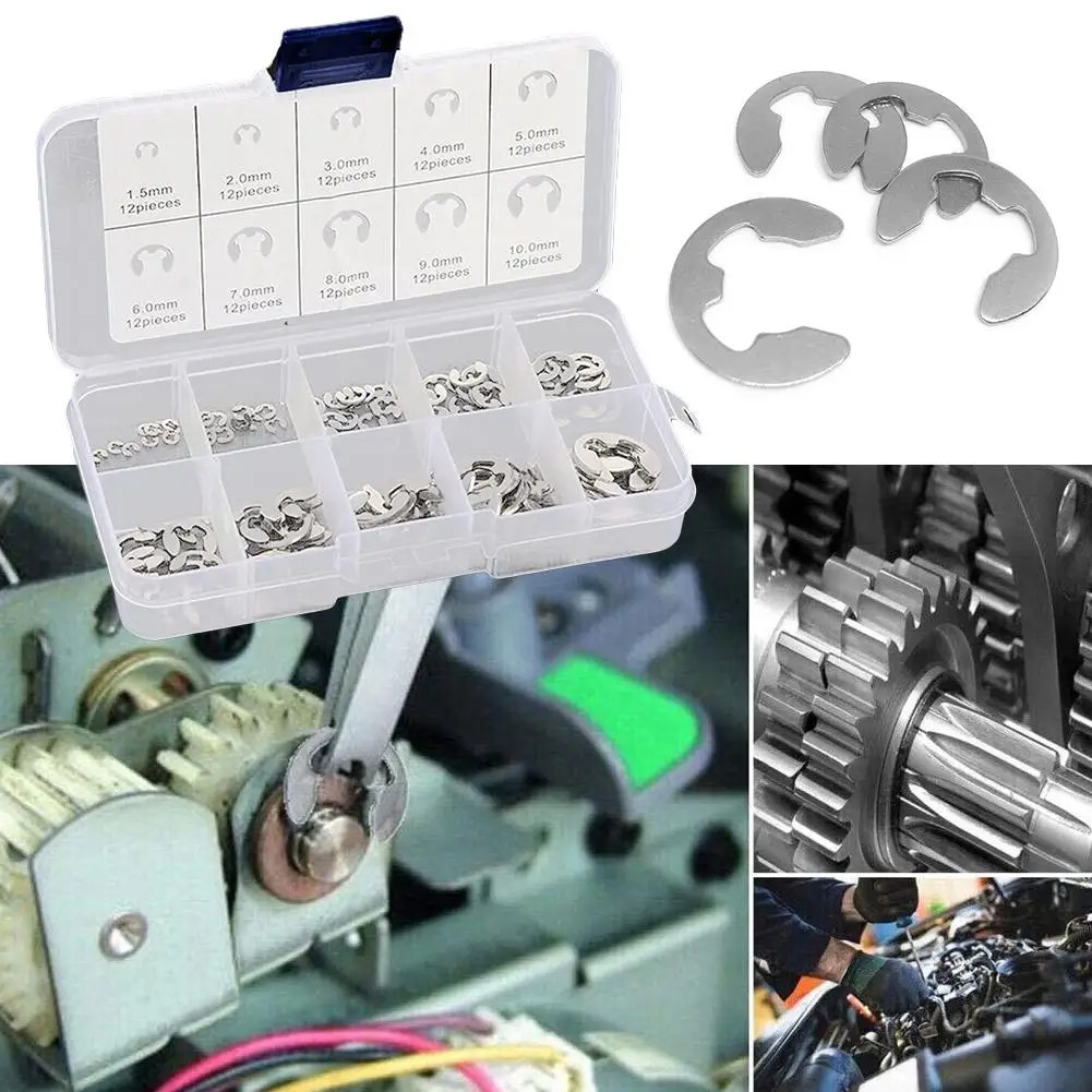 Open Retainer Type E Circlip 120Pcs 304 Stainless Steel E Clip Washer M1.5-M10 C