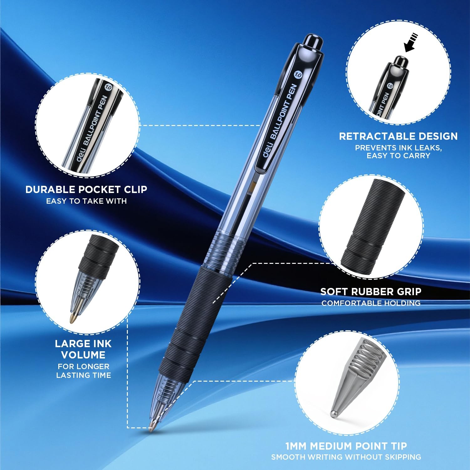 deli Ballpoint Pens Black Ink 100 Pack 1.0MM