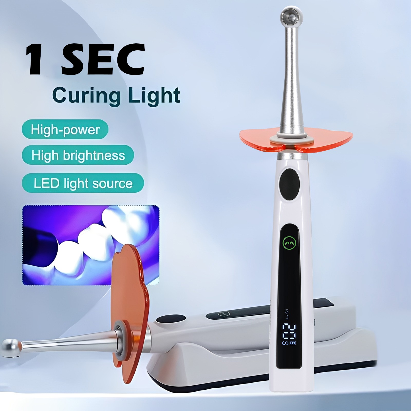 Dental Cordless LED Curing Light Lamp 1 Second Cure 800-2400mw/cm²