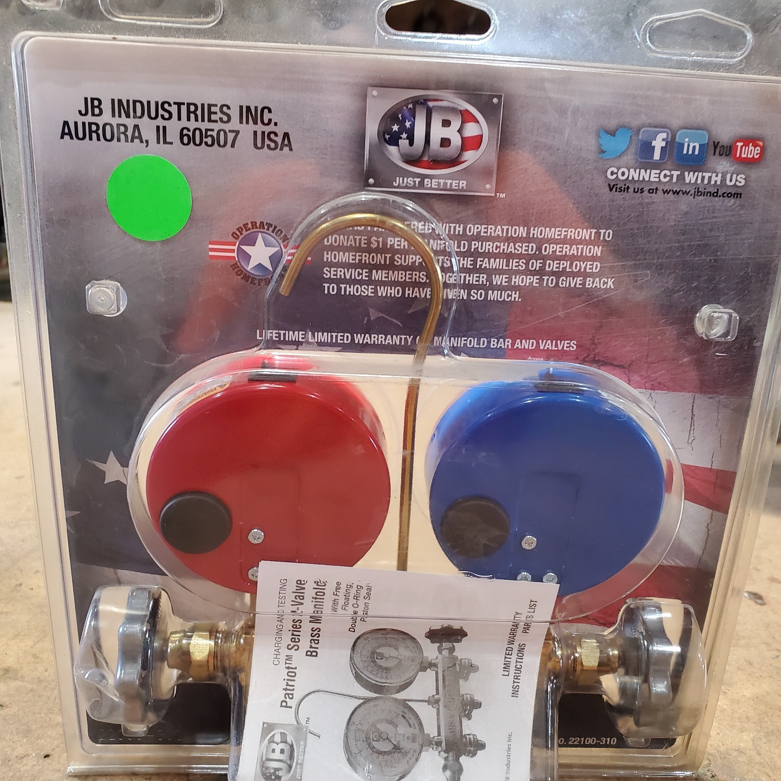 JB Industries Patriot 22225L, 2-Valve Brass Manifold. No hoses MADE IN USA.