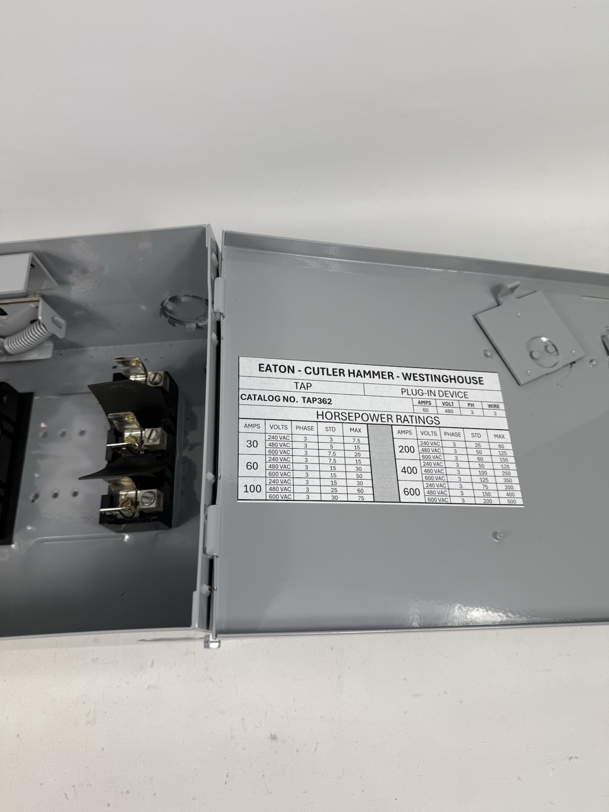 Westinghouse TAP362 FUSIBLE PLUG IN SWITCH 60 AMP 3PH, 3 Wire 600V, 60A TAP.