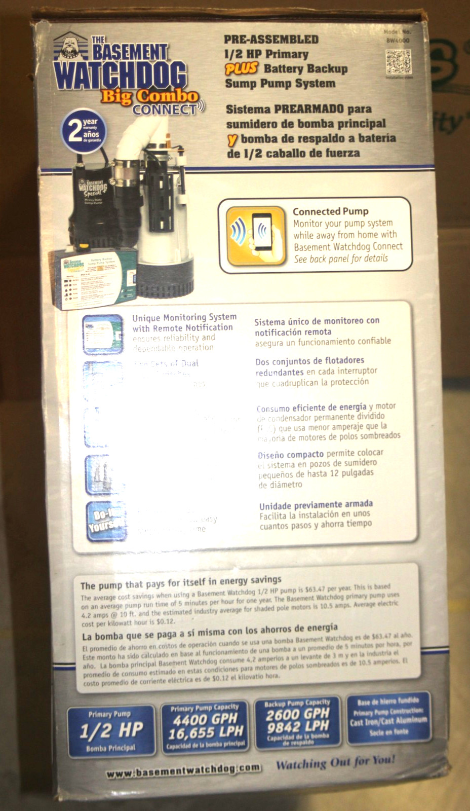 NEW BASEMENT WATCHDOG BW4000 1/2 HP Combination Submersible Sump Pump w Back Up