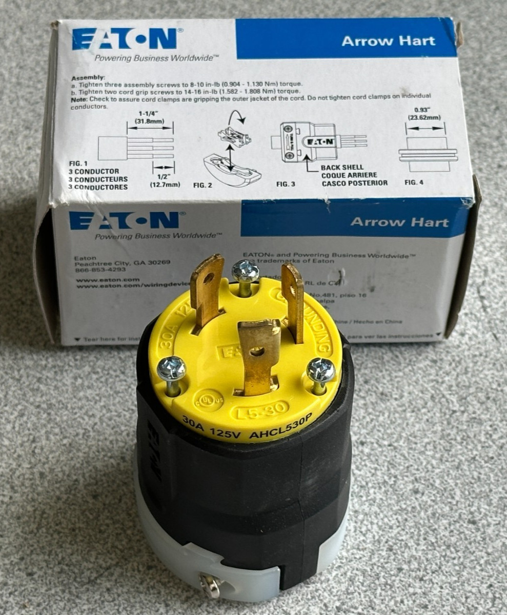 NEW Eaton AHCL530P Locking Plug L5-30P 30A 125V Yellow Ultra Grip 2 Pole 3 Wire