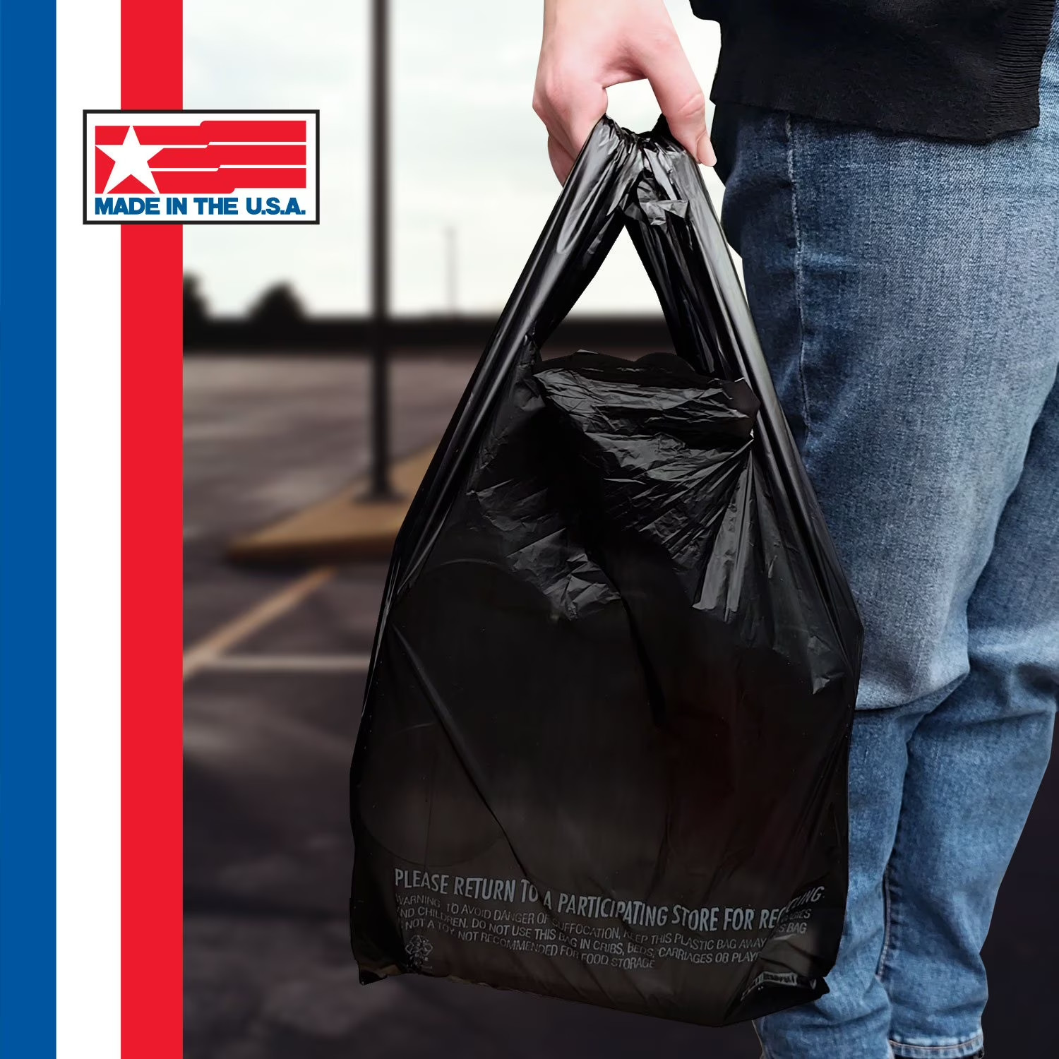 Black T-Shirt Carryout Bags, 11.5″ x 6.5″ x 22″ 1000 ct – Free Shipping