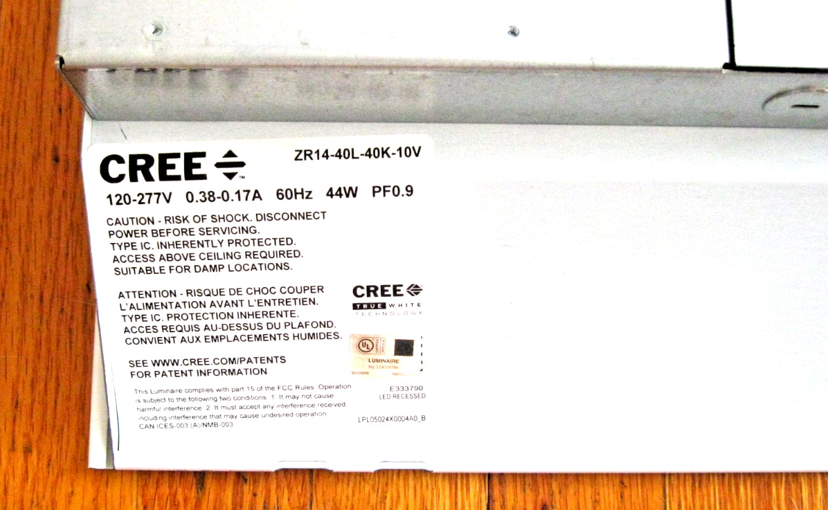 CREE LED RECESSED CEILING LIGHT 4′ FT ZR14-40L-40K Dimming Commercial Troffer