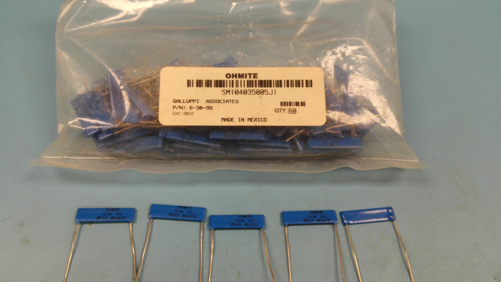 ( 5 PCS )- OHMITE SM104035005J1 Resistor Thick Film 50M Ohm 5% NEW