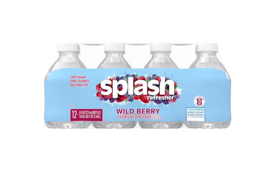 SPLASH REFRESHER Wild Berry Flavored Water, 8 Fl Oz, Plastic Bottle Pack of 12