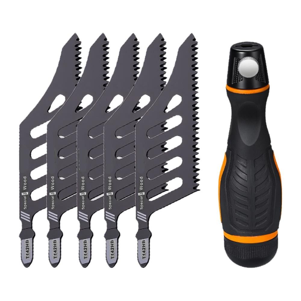for Wood Flush Cutting Jigsaw Blade 5Pcs Irregular Curve Saw Blade with Handle ↕