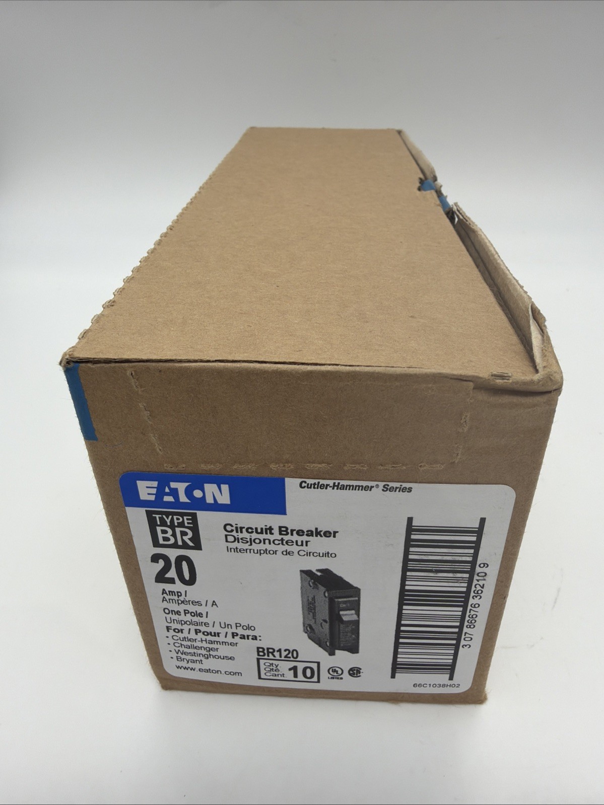Box of 10 Eaton BR120 20A Single Pole Circuit Breakers NEW UL Listed