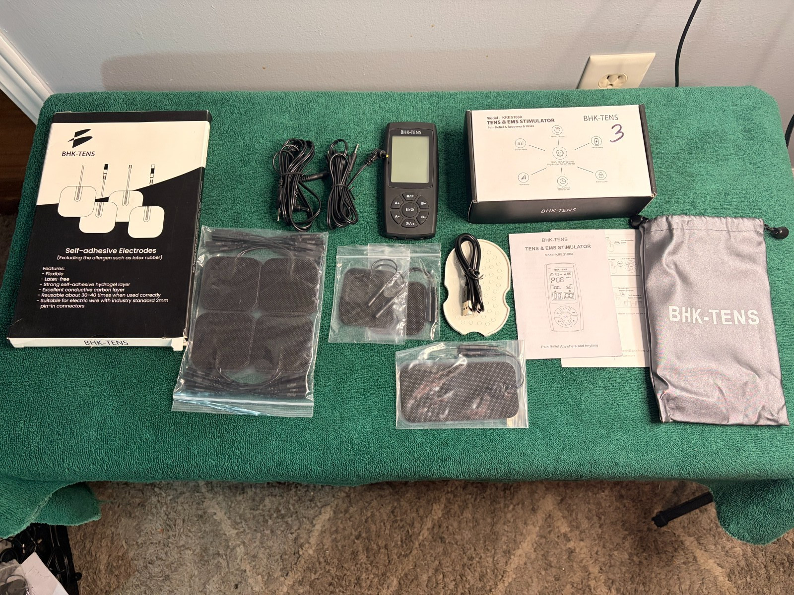 KRES1080 TENS/EMS Unit 2-Channel Handheld Stimulator/26 self adhesive pads