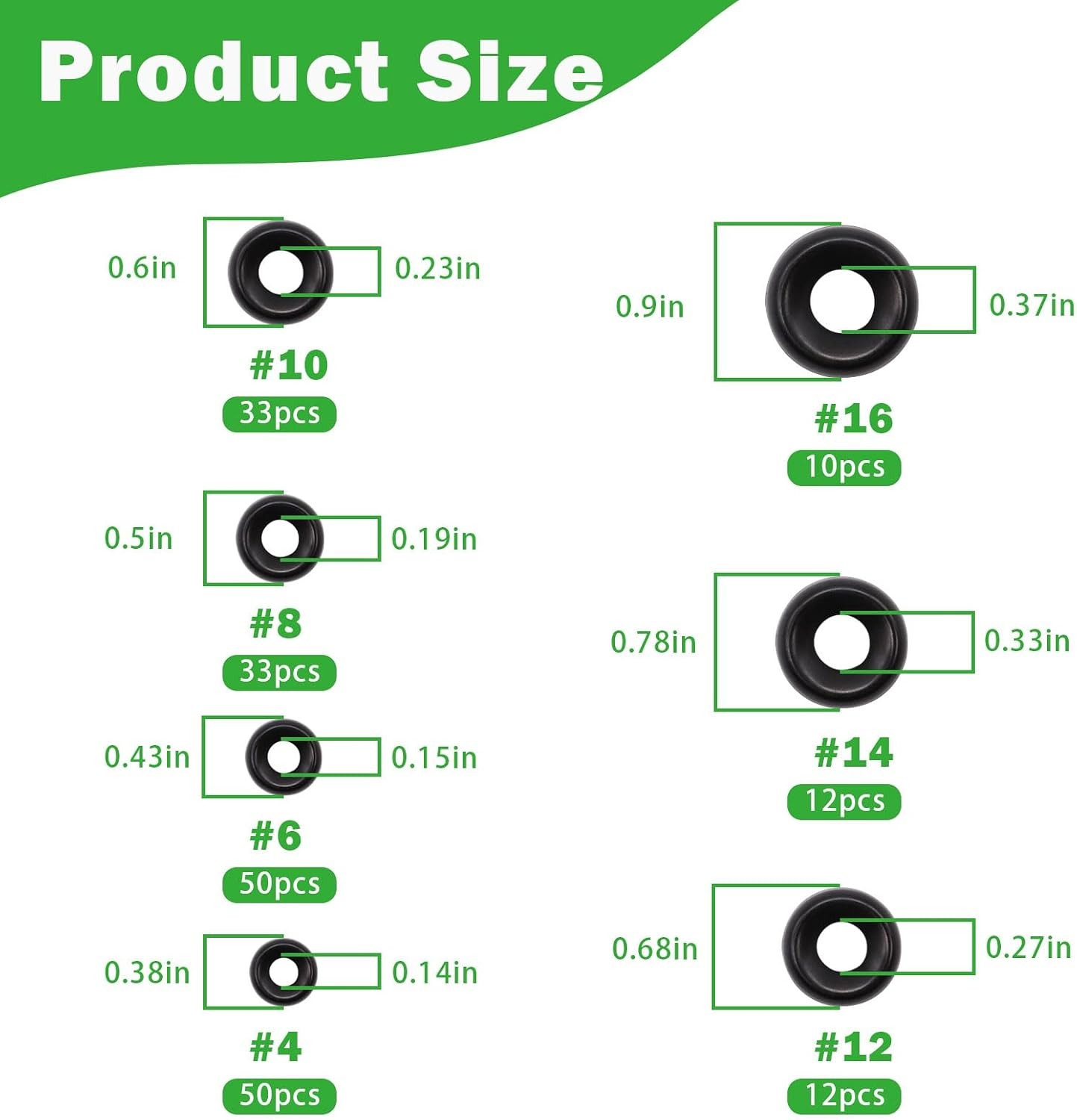 200 Pcs Black Finish Washers 7 Sizes 304 Stainless Steel Finishing Washers