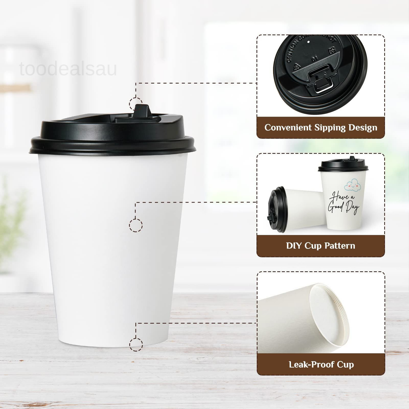 Vplus 500 Pack 12 OZ Paper Coffee Cups With Lids, Disposable 12 OZ, White