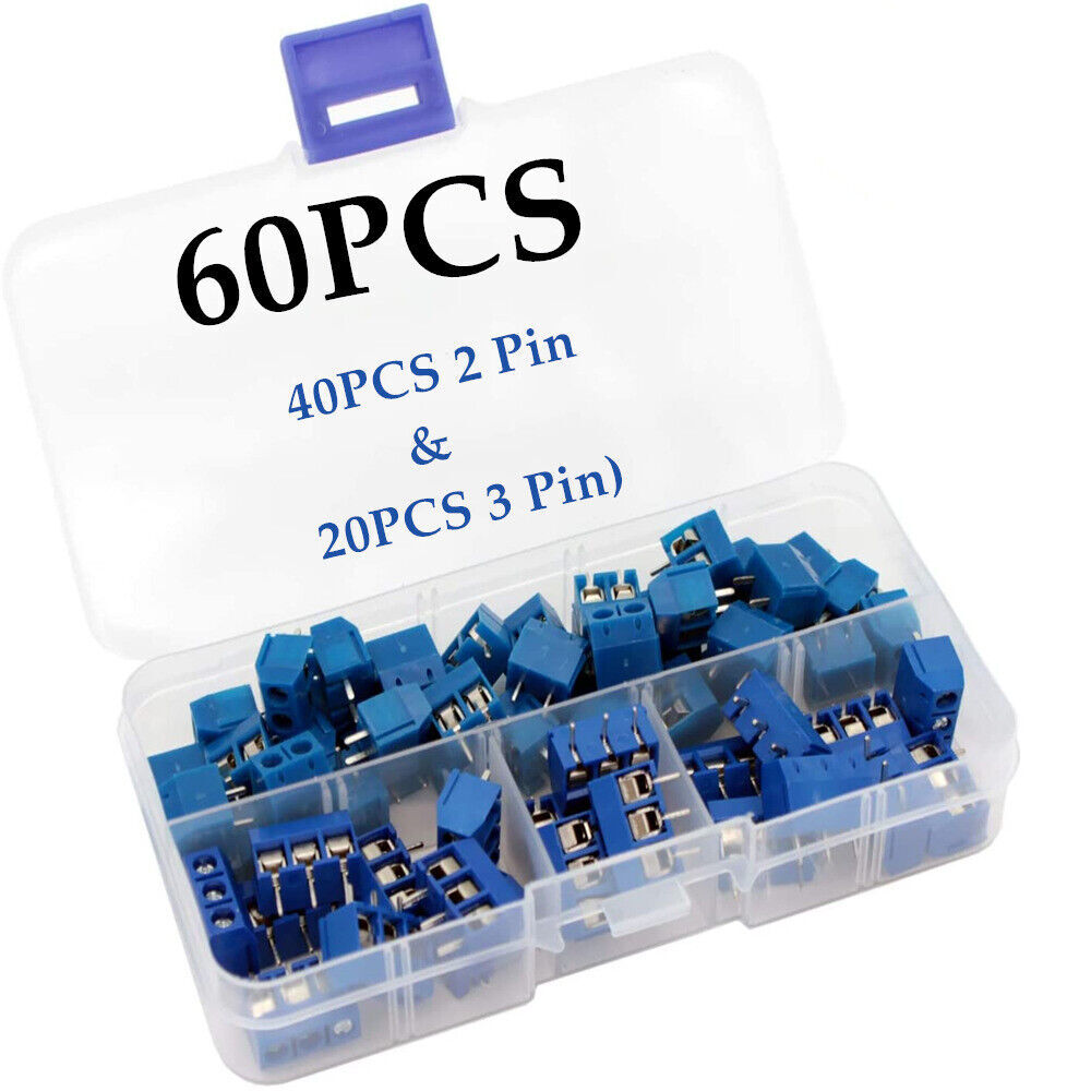 60x KF301-2P/3P PCB Mount Screw Terminal Block Connector Brass 2/3Pin 5mm Pitch