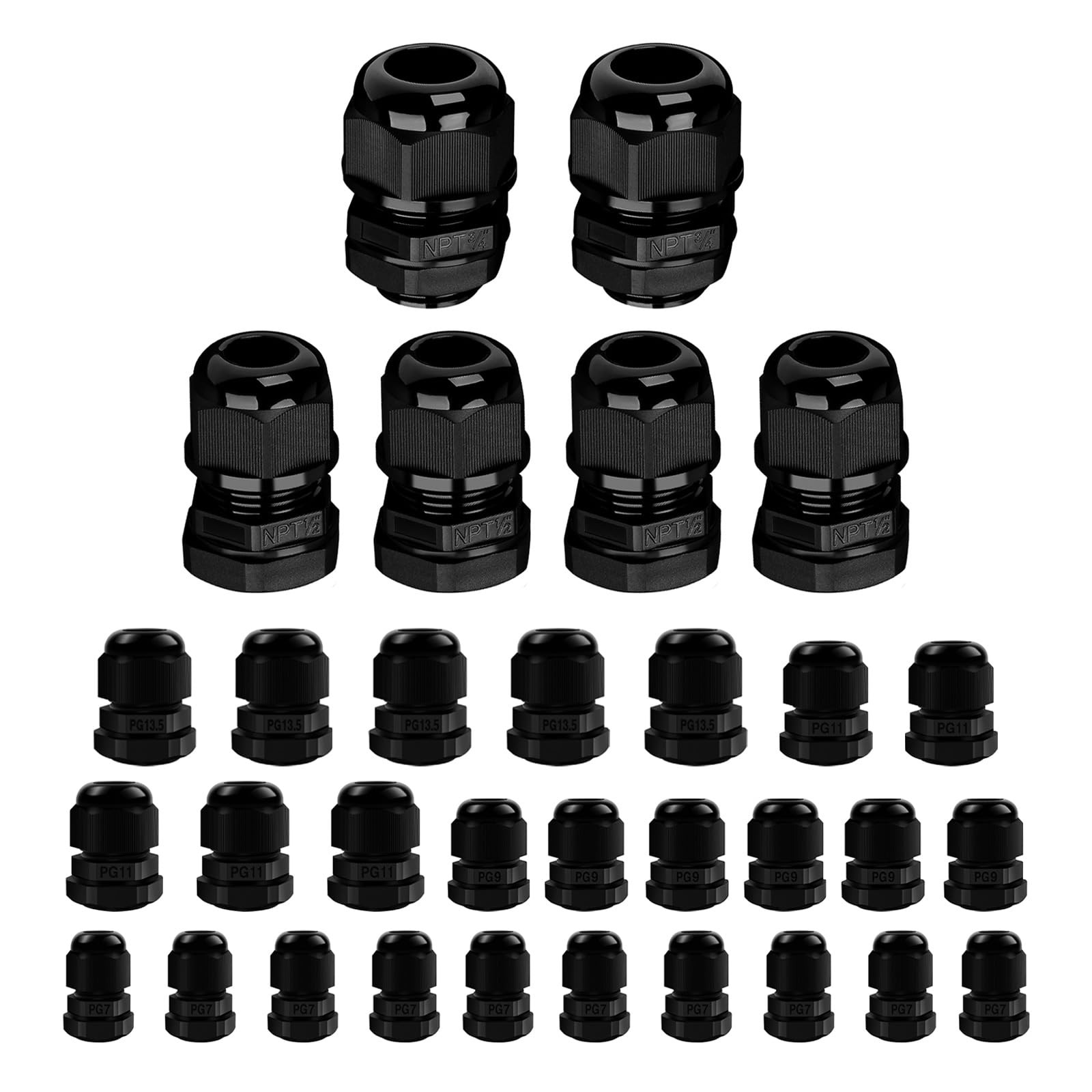 Cable Glands 32 pcs Cable Gland Waterproof joints, Adjustable Black 3-18mm Wa…