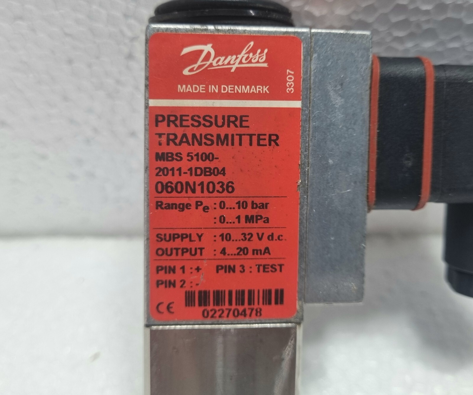 Danfoss Pressure Transmitter MBS 5100-2011-1DB04 0 to 10 Bar 060N1036